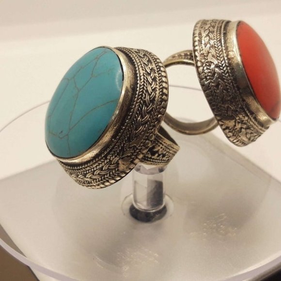 Ethnic Handmade Tribal Stone Ring, Massive Stone Ring, Tribal Ring, Round Ring, - Picture 2 of 5